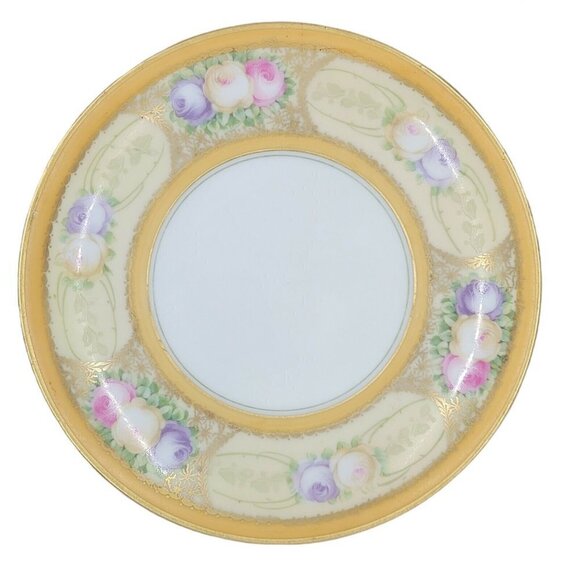 Marked RS Germany Vintage Saucer Plate RS Prussia Gold Gild Floral Peonies - Picture 1 of 8